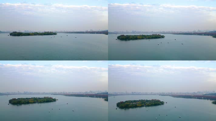 杭州西湖景区三潭印月小瀛洲风景航拍