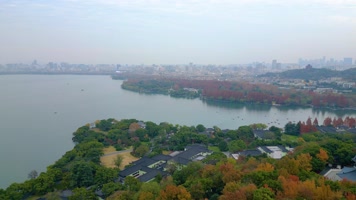 杭州西湖景区三潭印月雷峰塔航拍