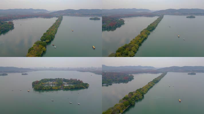 杭州西湖景区苏堤三潭印月雷峰塔航拍