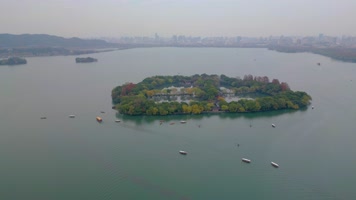 杭州西湖景区苏堤三潭印月雷峰塔航拍