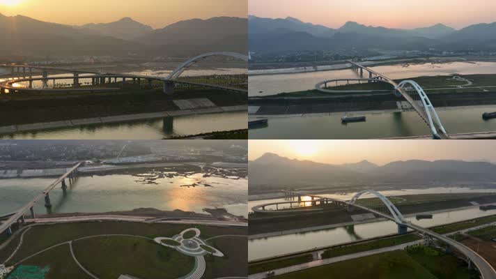 4K航拍桂平大藤峡晚霞风光