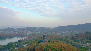 杭州西湖景区雷峰塔风景航拍