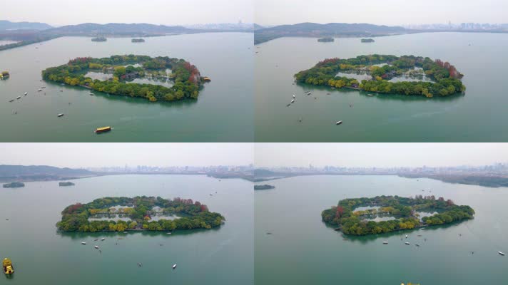 杭州西湖景区三潭印月小瀛洲美景航拍