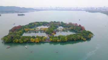 杭州西湖景区三潭印月小瀛洲美景航拍