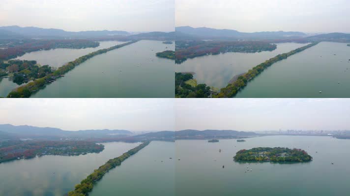 杭州西湖景区苏堤三潭印月小瀛洲航拍