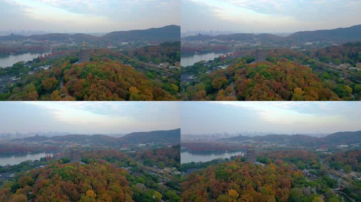 杭州西湖景区雷峰塔美景航拍