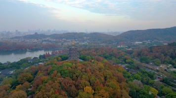 杭州西湖景区雷峰塔美景航拍