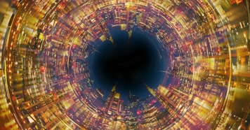 4K循环极坐标粒子城市金色隧道