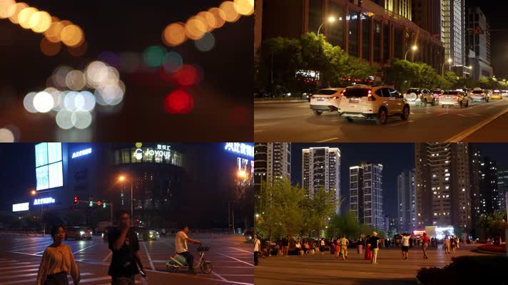 城市夜景街头车流人流人群