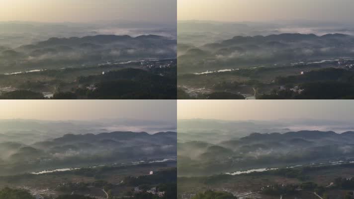 4K航拍清晨梧州喀斯特地貌云雾环绕
