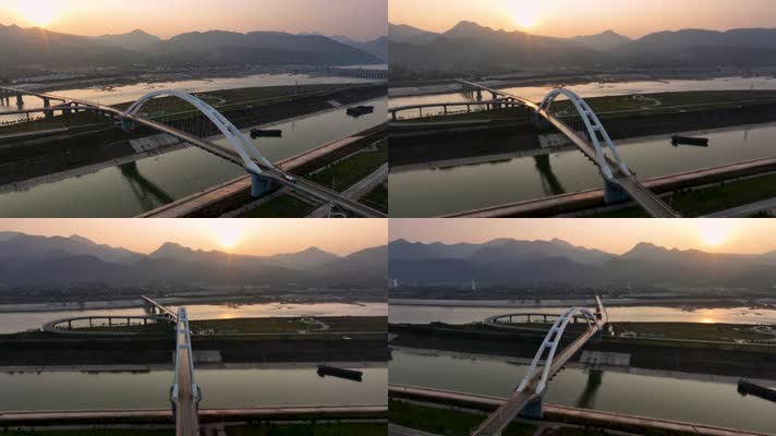 4K环绕航拍桂平大藤峡江桥一镜到底