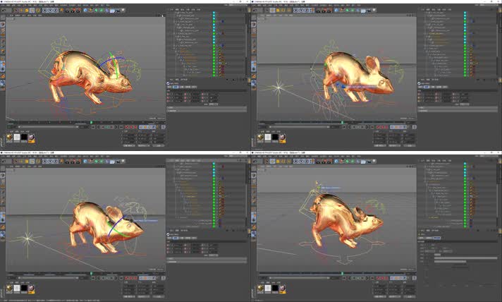 C4D兔子奔跑带骨骼绑定无缝循环奔跑动画