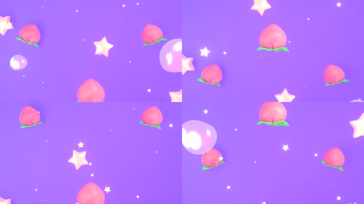 3D卡通桃子星星背景