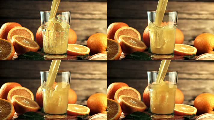 橙汁倒入杯子