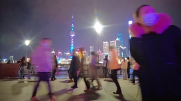 上海外滩游客人流延时摄影夜景视频素材
