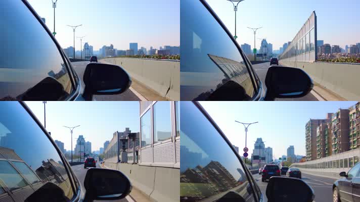 城市汽车开车第一视角后视镜风景49