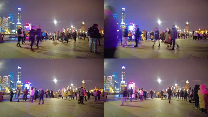上海外滩游客在游玩拍照延时摄影