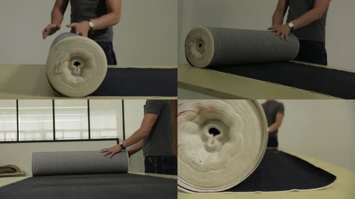 打开一卷牛仔布料