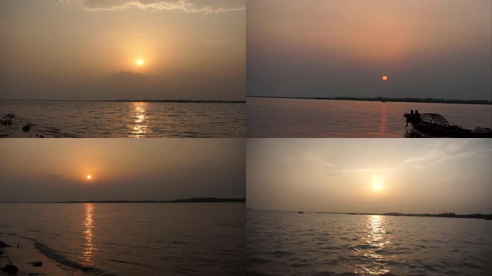 傍晚夕阳湖水彩霞唯美