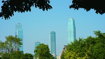 蓝天白云花朵树枝湖水建筑唯美