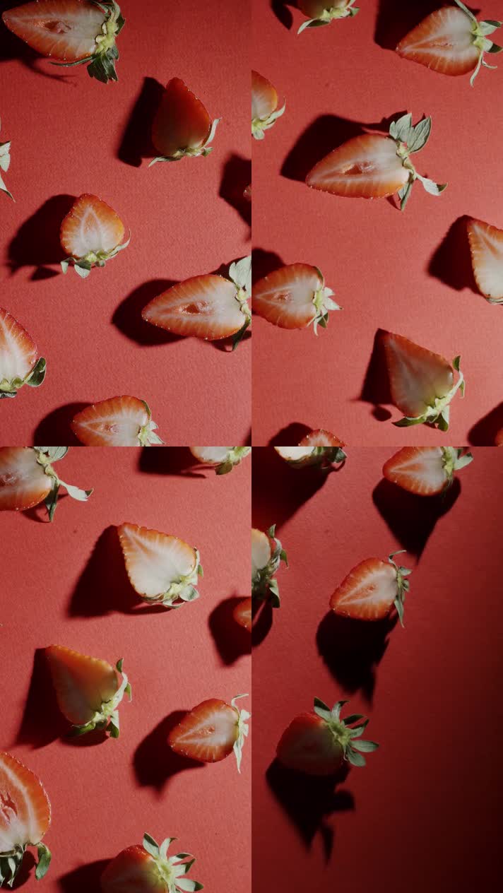 草莓阴影半个红色背景