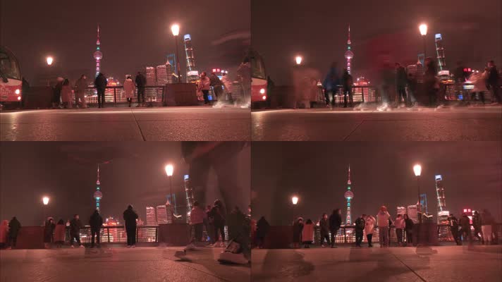 上海外滩游客游玩人流延时夜景