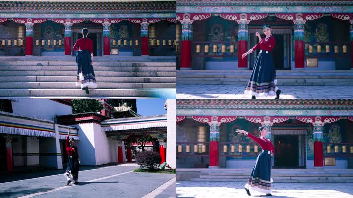 4k藏族少女舞蹈经幡转经筒