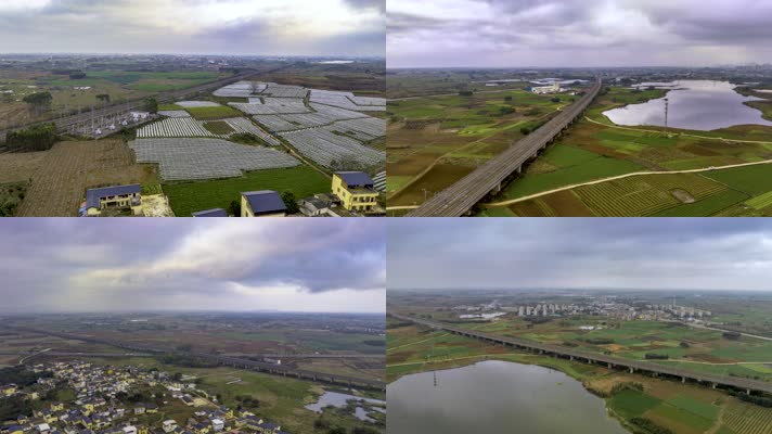 4K延时航拍宾阳动车驶过火龙果园和胡萝卜