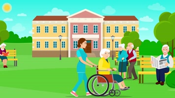 mg人物动画，老人公园看报纸，敬老院修养