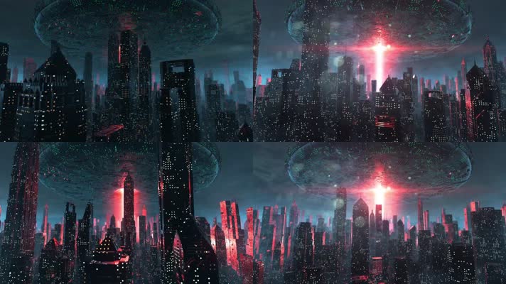 4K赛博朋克科技风城市外星文明