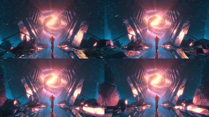 4K赛博朋克科人物穿梭