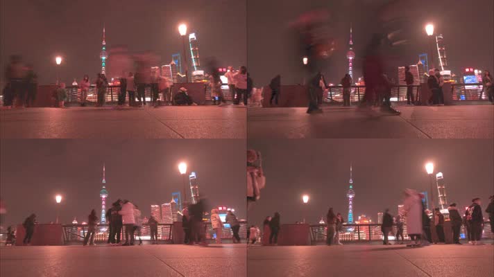 上海外滩游客游玩人流延时夜晚夜景4