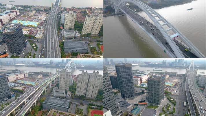 上海市黄浦江卢浦大桥车流船只延时风景9