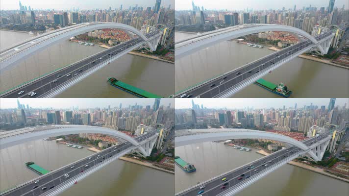 上海市黄浦区卢浦大桥车流船只延时风景9