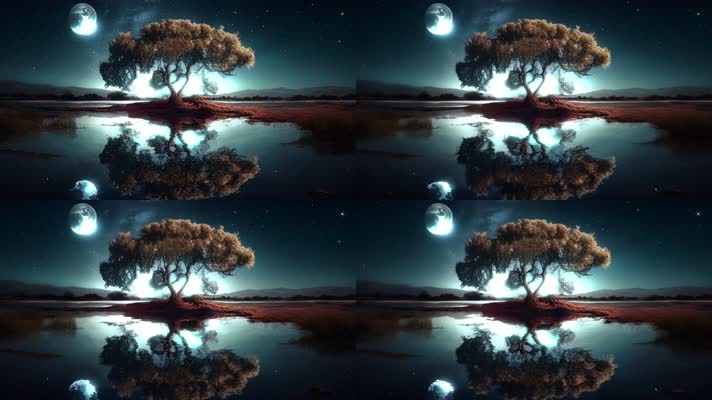 梦幻 湖边 倒影树 4K视频素材