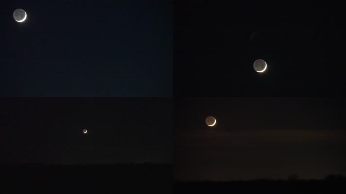 夜空月亮月牙月落延时