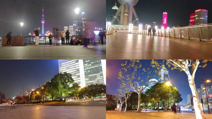 上海市闹市街头人流延时夜晚夜景