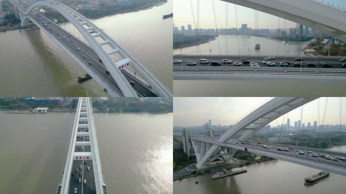 上海市黄浦江卢浦大桥汽车车辆车流船只