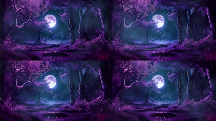 童话森林 树木 魔法月亮