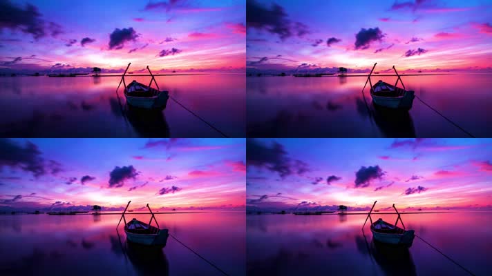 日落风景秀丽的海洋 帆艇风景 4K视频素