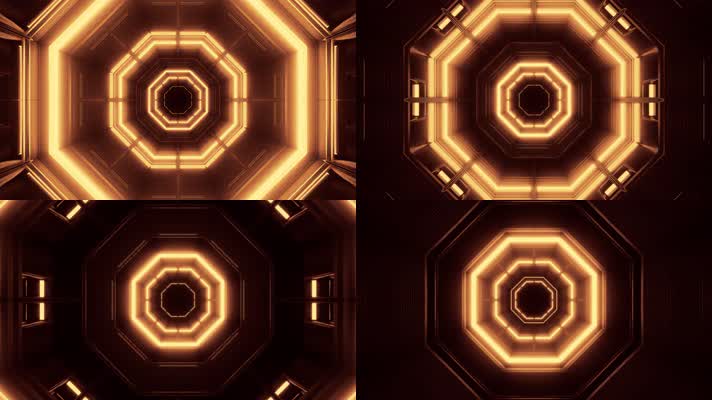 4K金色酷炫霓虹隧道循环背景 VJ隧道 
