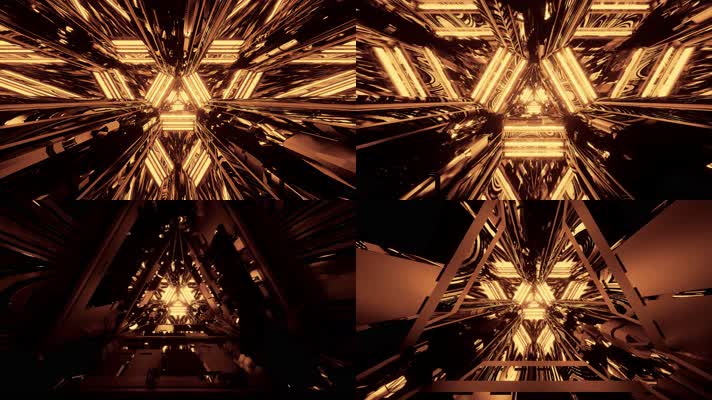 金色三角形 霓灯隧道 4K动感推进循环