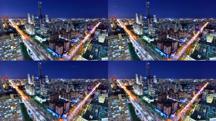 北京夜景CBD城市晚景延时