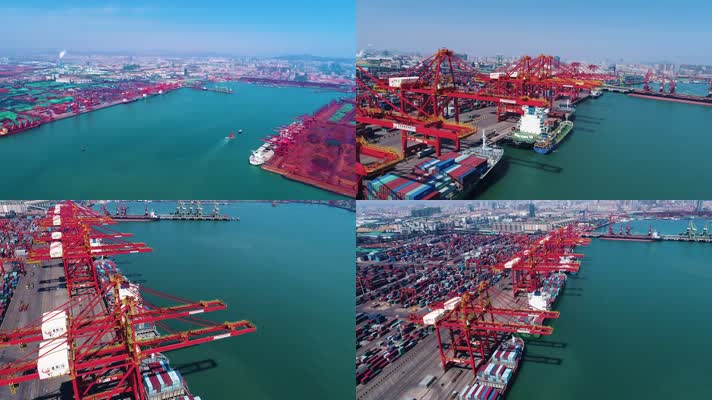 山东日照港航拍海港 港口码头