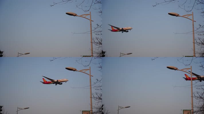 高清4k实拍超近飞机客机飞过天空