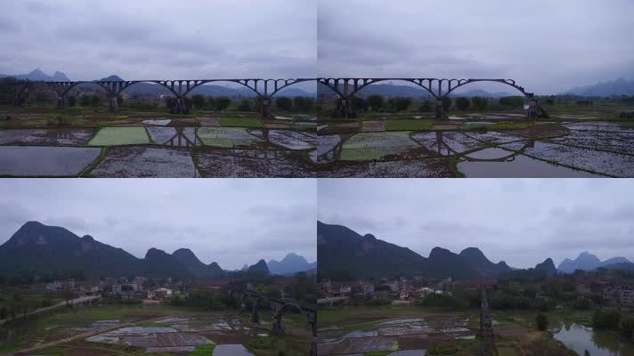 桂林山水桂林田园风景航拍桂林断桥景色桂林