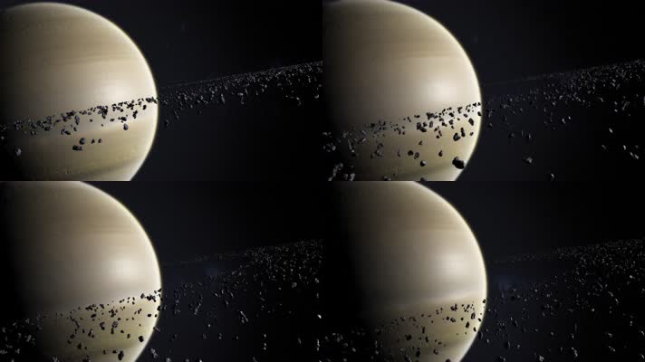 土星和小行星环绕轨道运行电影镜头 宇宙、