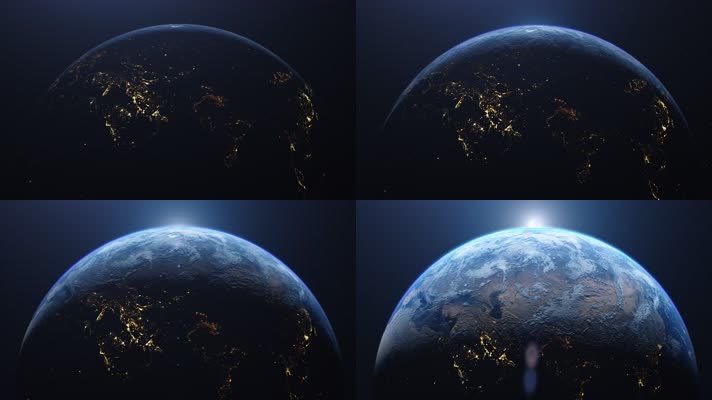 从太空看地球的电影俯视图 地球上的日出