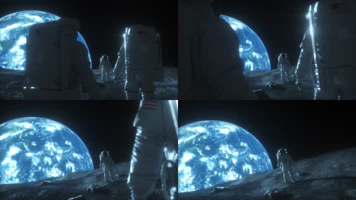 宇航员在月球表面未来派背景