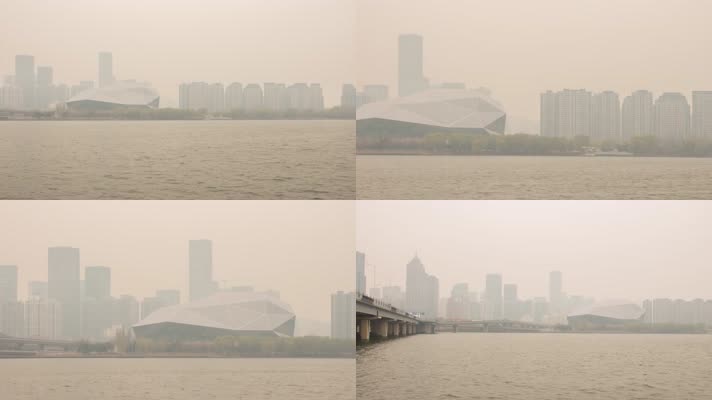 城市沈阳盛京大剧院春季干燥雾霾扬沙浮尘